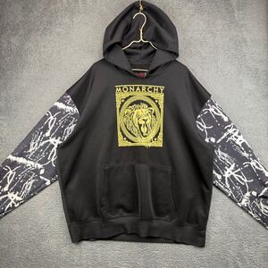 Sacred Crown Monarchy Lion Graphic Hoodie Mens 5X Black Gold Splatter Paint